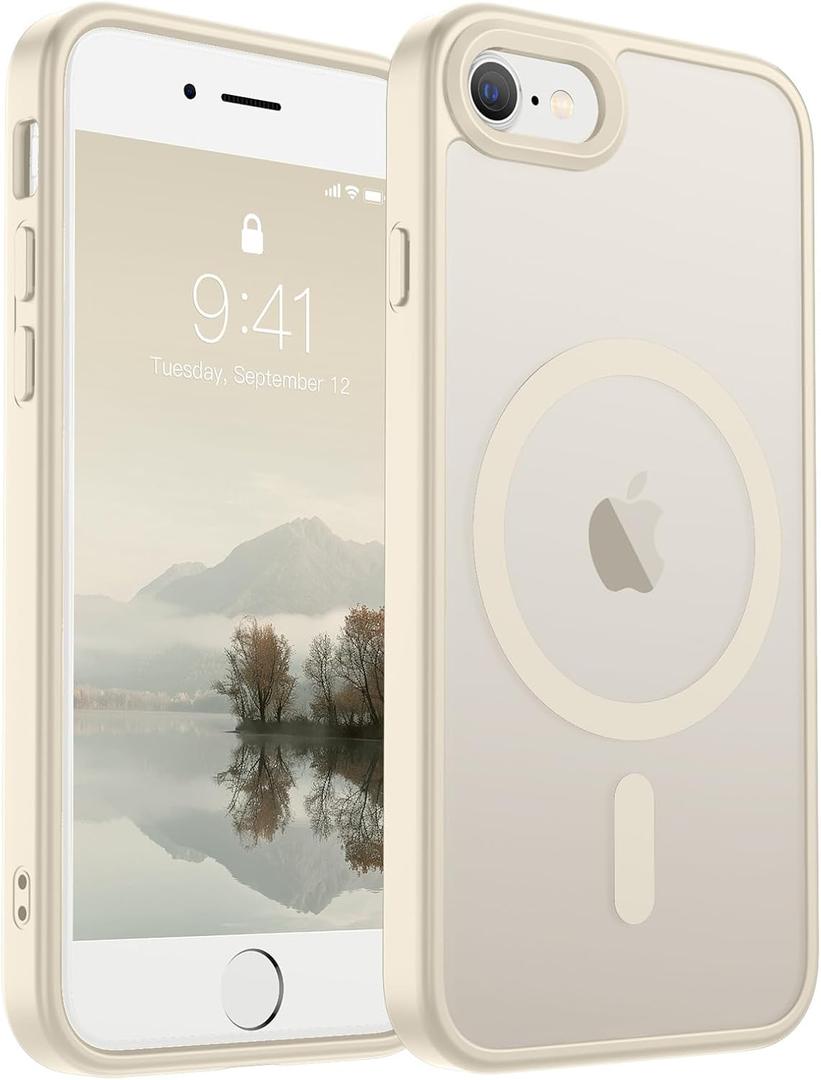 SUPFINE Magnetic for iPhone SE Case 2022 (3rd)/2020 (2nd), iPhone 8 Case (Compatible with MagSafe) (Military Grade Drop Protection) Slim Translucent Matte Phone Case, Antique White