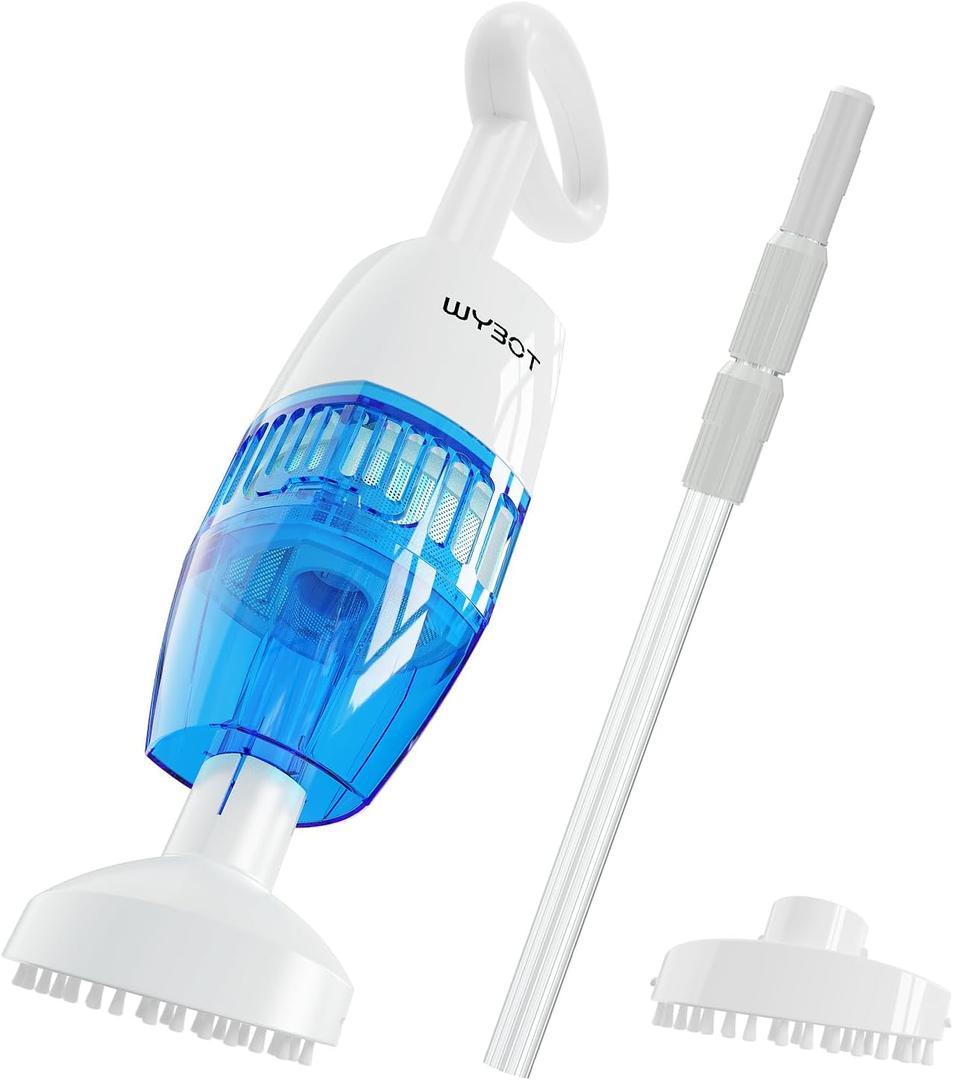 WYBOT Cordless Pool Vacuum with Two Vacuum Heads, Telescopic Pole, Handheld Rechargeable Pool Cleaner for Deep Cleaning with Powerful Suction, Ideal for Above Ground Pools/Spas/Hot Tubs