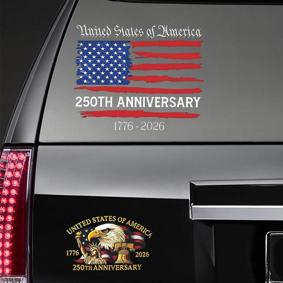 3 x 2 Pcs 250th Anniversary Decal The Independence of USA Sticker 1776-2026 Flag Decal United States Patriotic Vinyl Bumper Sticker Merchandise