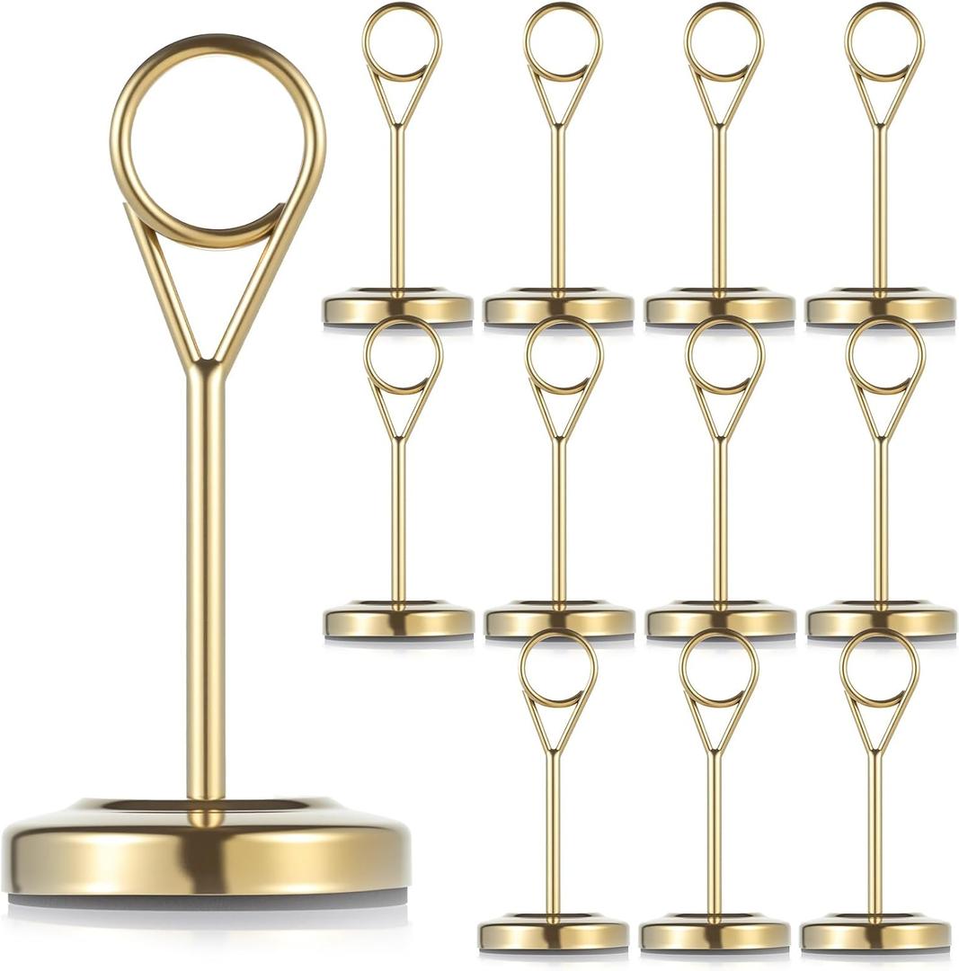 12 Pcs Gold Table Number Holders with Weighted Base Stand and Clip, Elegant Gold Place Card Holders for Table, Perfect for Wedding Reception, Anniversary, Birthday Party & Formal Event Decorations
