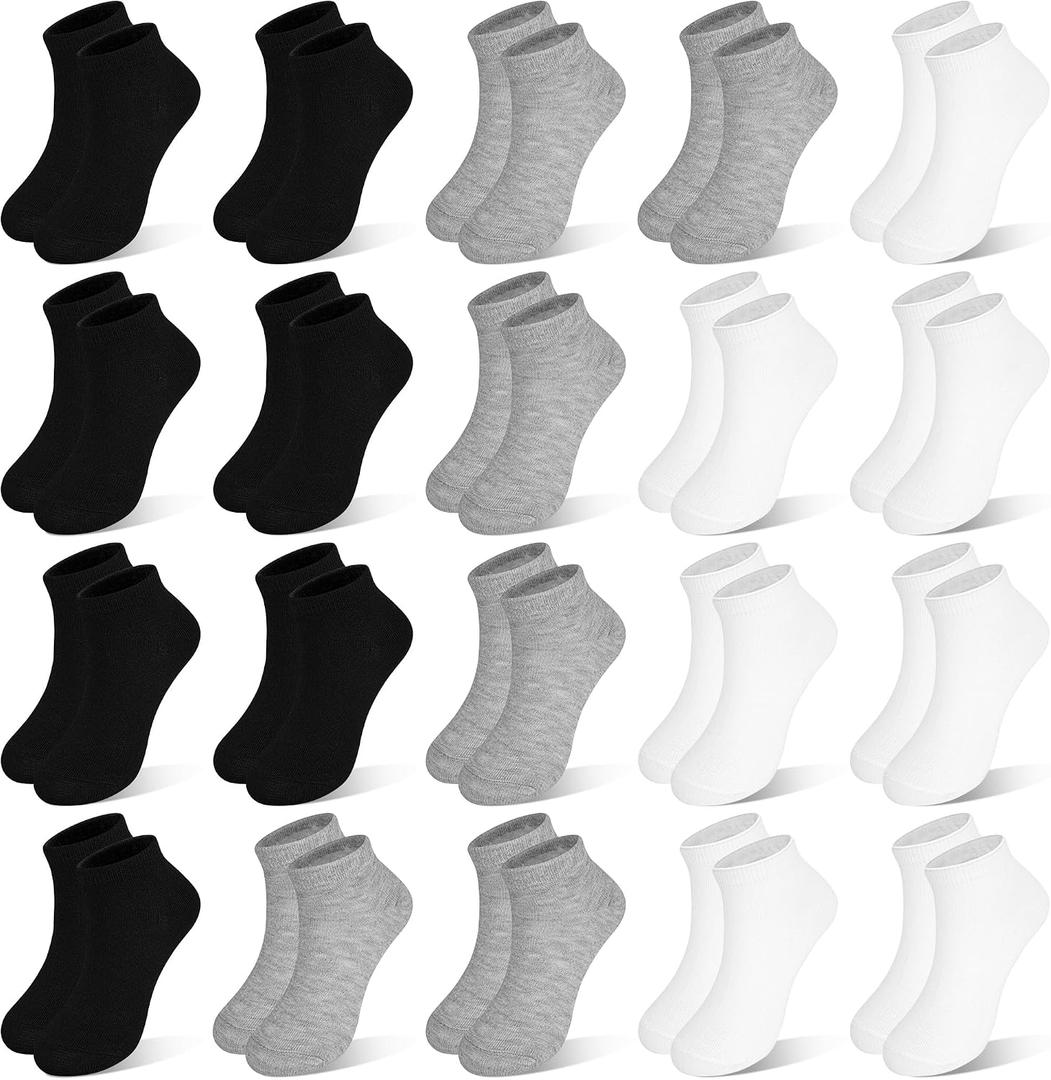 ZERULETS Kids Socks, 20 Pairs Ankle Low Cut Short Athletic Socks, Size: 7-10 Years