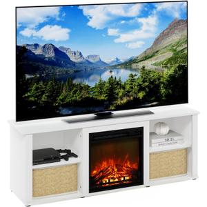 Furinno Classic 60 Inch TV Stand with Fireplace, Solid White