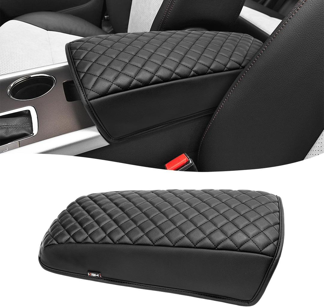 KBH Center Console Armrest Cover for Ford Edge 2011 2012 2013 2014, Durable Arm Rest Lid Cushion Pad, Vinyl Leather Trim, Anti-Scratch, Black