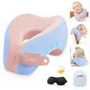 jiaao Travel Neck Pillow, Advanced Neck Support for International Flights, 3D Eye Masks, Ear Plugs and Storage Bag, Memory Foam U-Shaped Pillow for Travel, Sleep Rest, Trains, Road Trips