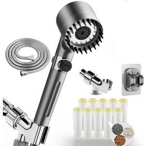 Filtered Shower Head with Handheld & High Pressure - Ion Drops Shower Head with 59" Stainless Hose for Hard Water | 3 Spray Modes with 10 Replaceable Filters