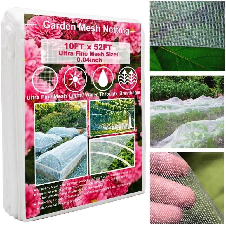 Garden Pest Barrier Netting, Ultra Fine Mesh 10x52Ft Plant Cover Protection for Vegetable Plants,Fruits,Flowers, Cicada Netting for Trees Protect Net for Raised Beds Against Birds Insect Bugs Out