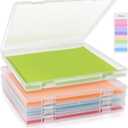 12x12 Inch Scrapbook Paper Storage, 4 Pack Plastic File Storage Box with Colorful Tab, Stackable Board Game Storage for Paper File, Photo, Craft Supply, Board Game, Office Supply, Vinyl Sheet