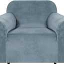 H.VERSAILTEX Stretch Velvet Armchair Cover Couch Covers 1 Cushion Chair Slipcover for Living Room Furniture Cover Crafted from Thick Comfy Rich Velour (Chair 31"-49", Stone Blue)