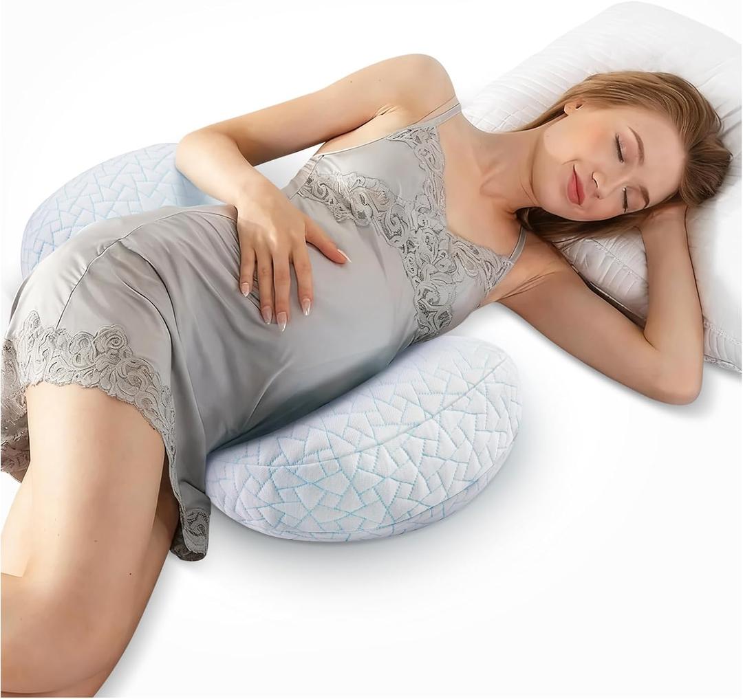 Pregnancy Pillows for Sleeping, Adjustable Travel Wedge Pillow for Belly, Back & Hip Support, Compact Maternity Sleep Pillow with Cooling Washable Cover, Multi-Use for Pregnant Side Sleepers (Blue)