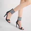 Women's High Heel Sandals Open Toe Ankle Tie Dressy Heeled Sandals for Prom, Party, Evening Events, 3.93 Inch Comfortable Thin Block Heels (12, Black)