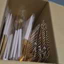 I00000 300 Pack Gold Silverware with Pink Handle, Pink Plastic Utensils Set, Disposable Cutlery include100 Forks, 100 Knives, 100 Spoons,Plastic Cutlery Set for Wedding & Party