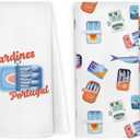 Sardine Fishing Kitchen Dish Towels 16x24 Inch Set of 2, Fish Themed Gifts for Women, Coastal Beach Sardine Tin Decorative Hand Towel Tea Towels for Kitchen Bathroom