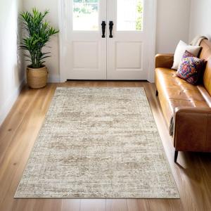 3x5 Rug, Small Area for Kitchen, Entryway, Machine Washable Non-Slip Throw Rug, Vintage Carpet for Nursery Coffee Table Brown
