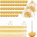 144 Pack Diwali Gifts Bulk, Lotus Incense Holder, Indian Return Gifts for Pooja Bulk, Gold Lotus Incense Sticks Holder with Organza Bags & Thank You Cards, Indian Return Gift (144 Pack)