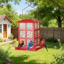 Bird Feeder, Heavy Duty Metal Bird Feeders for Outdoor Hanging, Retro Red House Wild Birdfeeder, Rainproof & Waterproof, 6 LBs Extra Large Capacity