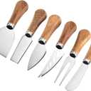 6 Piece Cheese Knives Set with Wooden Handle, Mini Steel Stainless Cheese knife set for Charcuterie and Cheese spread, Perfect for Cheese Slicer and Butter Cutter (Acacia)