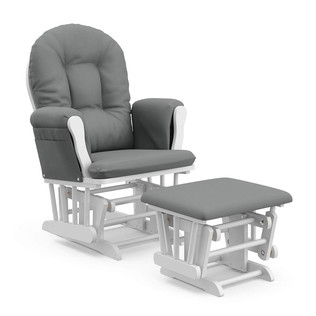 Storkcraft Premium Hoop Glider & Ottoman (White/Gray)  GREENGUARD Gold Certified Nursery Glider, Solid Wood Craftsmanship, Smooth-Gliding Nursery Chair and Ottoman, Award-Winning