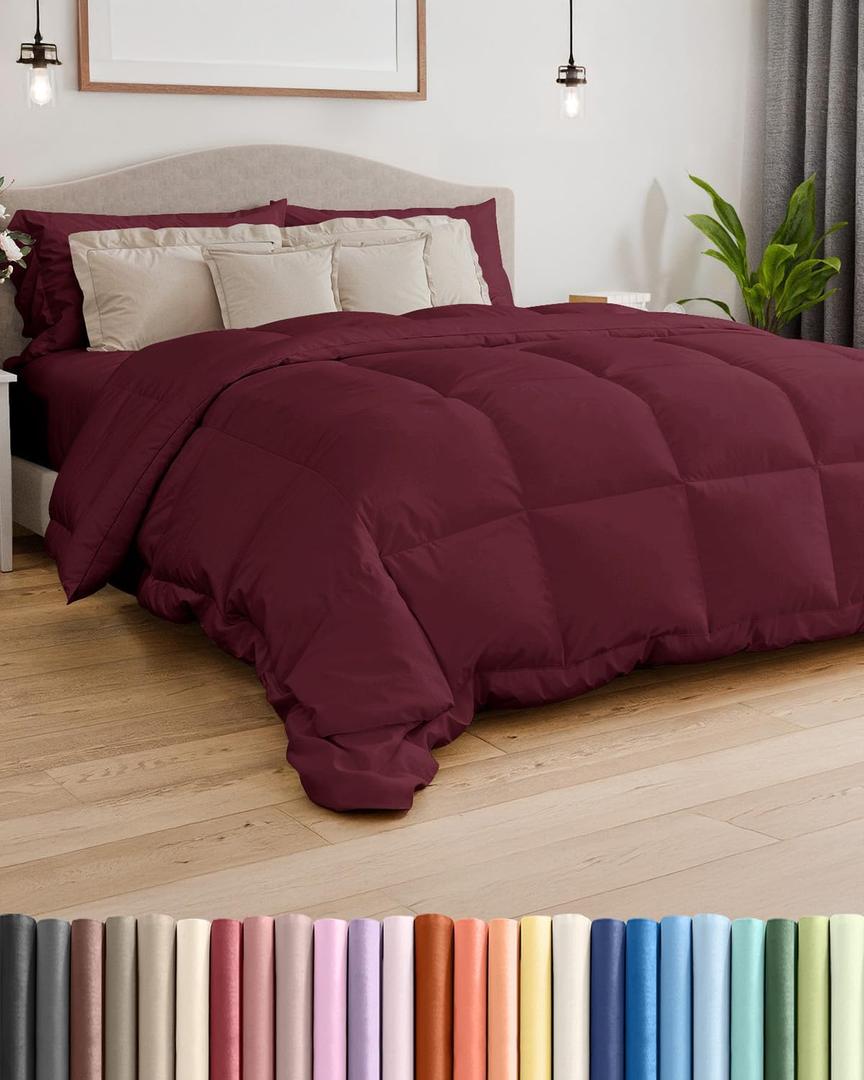 Queen Size, Burgundy Alternative Down Comforter - Warm, Lightweight & Breathable Hotel Quality Bedding Set for Men, Women, Kids & Teens - All Season Oversized Cooling Microfiber Duvet Insert Comforter (Queen (88" x 88"))