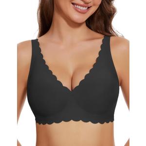 Gailife Cute Floral Bras for Women No Underwire Seamless Ultra Comfort Bralettes for Women with Support Everyday Plunge Bra (Small, Black)