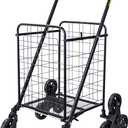 dbest Products Stair Climber Cruiser Cart Shopping Grocery Rolling Folding Laundry Basket on Wheels Foldable Utility Trolley Compact Lightweight Collapsible, Black