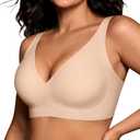 OEAK Womens Comfortable Jelly Bras Deep V Bra No Underwire Seamless Full Coverage Bralettes Raceback Tshirt Supportive Bras (XX-Large, Nude)
