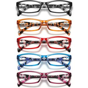 5Pack Reading Glasses for Women - Blue Light Blocking Spring Hinge Computer Readers Anti Glare UV Eyeglasses