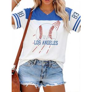 Baseball Shirt Women Ballgame Game Day Shirt Baseball Team Fan Outfits Gift Casual Baseball V Neck Short Sleeve Tops Size M