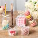 100 Pack 2x2x2 Inches Clear Favor Boxes with Ribbons, Mini Transparent Cube Treat Boxes for Candy & Chocolate Bomb, Plastic Individual Macaron Packaging Box for 2