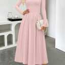 MEROKEETY Women's Fall Long Sleeve Wedding Guest Dresses 2025 One Shoulder Elegant Formal Pleated Midi Maxi Dress (Pink, M)