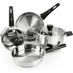 Meythway Stainless Steel Pots and Pans Set Non Toxic, 6PCs Kitchen Cookware Sets with Stay-Cool Handles, Dishwasher Safe&Compatible with All Stovetops(Gas,Electric&Induction)
