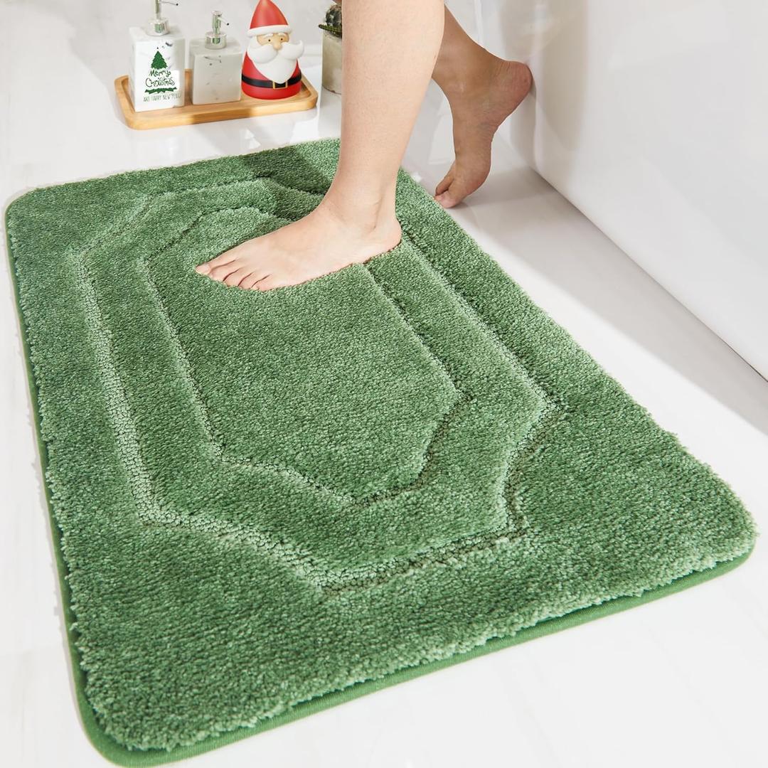 BEQHAUSE Bath Mat, Non-Slip Polyester Bathroom Rug, Soft and Absorbent, Quick Dry Shaggy Shower Mat, 20" x 32", Green