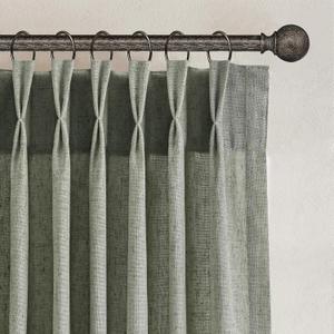 Sage Green Curtains 90 Inches Long for Living Room Bedroom Pinch Pleat Light Green Linen Textured Window Curtains Aesthetic Neutral Decor Privacy Boho Semi Sheer Drapes 90 Inch Length 2 Panels
