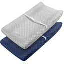 Babebay Changing Pad Cover, Ultra Soft Minky Dots Plush Changing Table Covers for Baby Boys and Girls, Breathable, 2 Pack(Light Grey & Navy Blue)