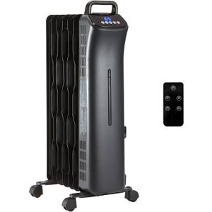 Amazon Basics Portable Oil Space Heater with Remote Control, 7 Oil-Filled Fins, Adjustable Thermostat, 3 Heat Settings, Tip-Over and Overheat Protection, ETL Safety Certificate, 1500W, Black
