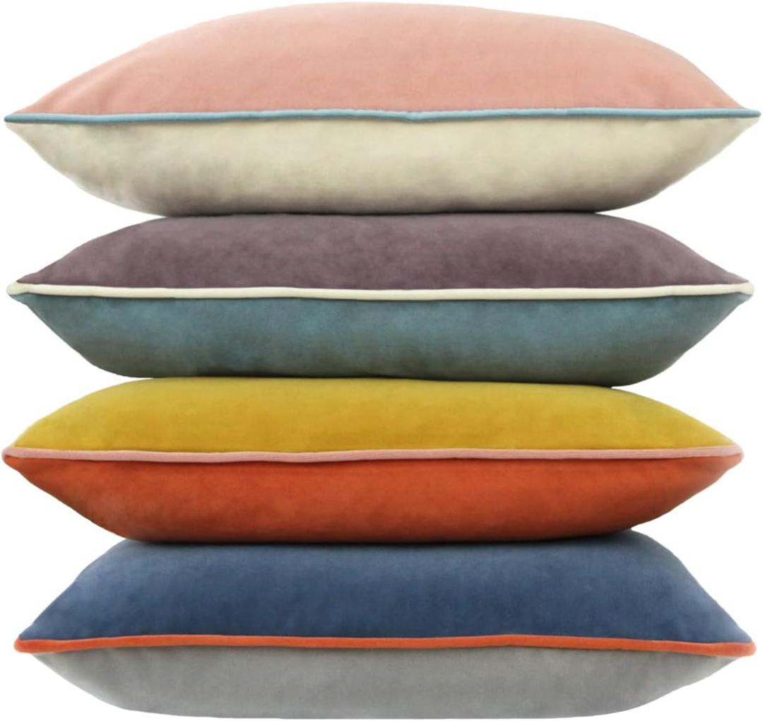 Velvet Throw Pillow Covers 18x18 Inch Set of 4 Decorative Velour Pillowcases Double-Colored Cushion Covers for Sofa Couch,Warm-Edge