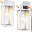 Dusk to Dawn Outdoor Light Fixtures Wall Mount, Outdoor Porch Lights with Outlet, Dusk to Dawn Outdoor Lighting for Doorway, Garage- White