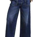 Eytino Women Plus Size Jeans High Waist Wide Leg Jean Trousers Stretchy Baggy Straight Leg Denim Pants with Pockets, 2X Bluing