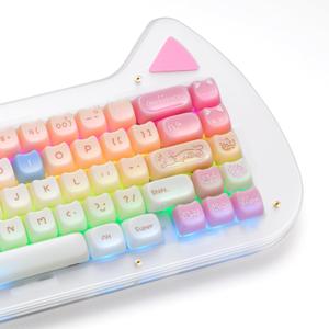 HITIME x XVX Jelly Keycaps - Cute Jade Keycaps, Ragdoll Cat Ceramic Keycap 60 65 75 100 Percent, Mao Profile, Custom Keycap 148 Keys Set for 100%, 75%, 65%, 60% Mechanical Keyboard (Pink)
