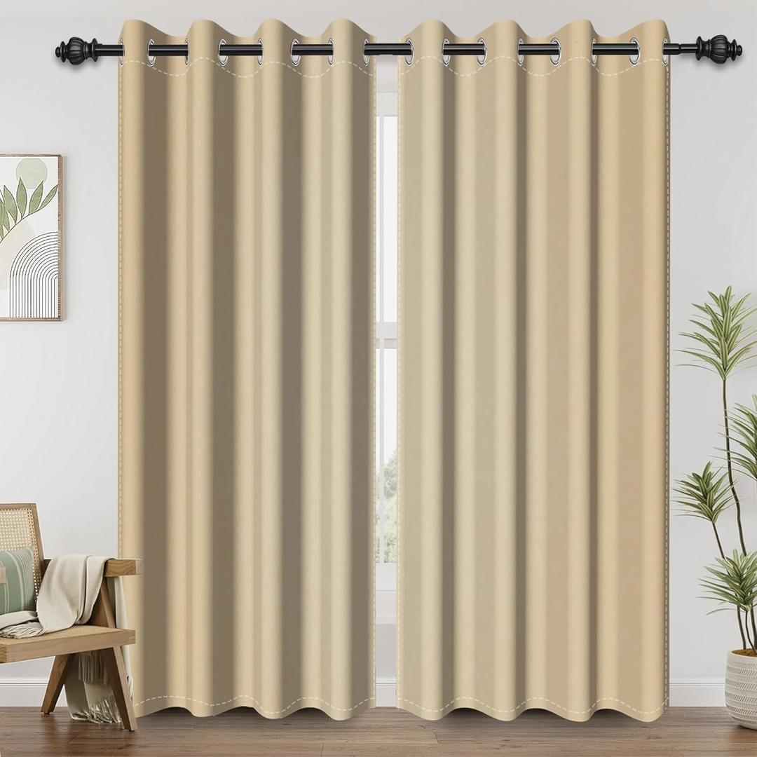Beige Blackout Curtains for Bedroom Textured Thermal Insulated Room Darkening Curtains Grommet Top Window Drapes Window Curtain for Home Living Room 2 Panels Set, 53x74 Inch  