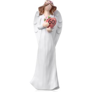 60th Birthday Gift for Ladies Guardian Resin Angel Figurine Statue Holding Heart Hand Painted Angel Decorations for Home Meaningful Ideas Gifts for Women Mom Grandma