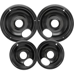 Stove Drip Pan for Electric Stove Top, Compatible with Frigidaire 10% Energy Save by Enamel Spraying Prevent Bending and Rust Includes a Set of 4 Oven Burner Drip Pans, Black (Black-1)