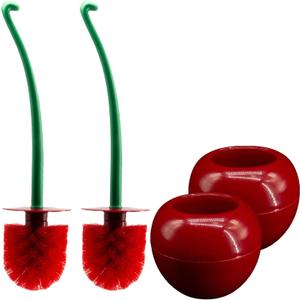 Cherry Toilet Brush Set, Cute Standing Toilet Bowl Brush and Holder Long Handle, Pack of 2, Red