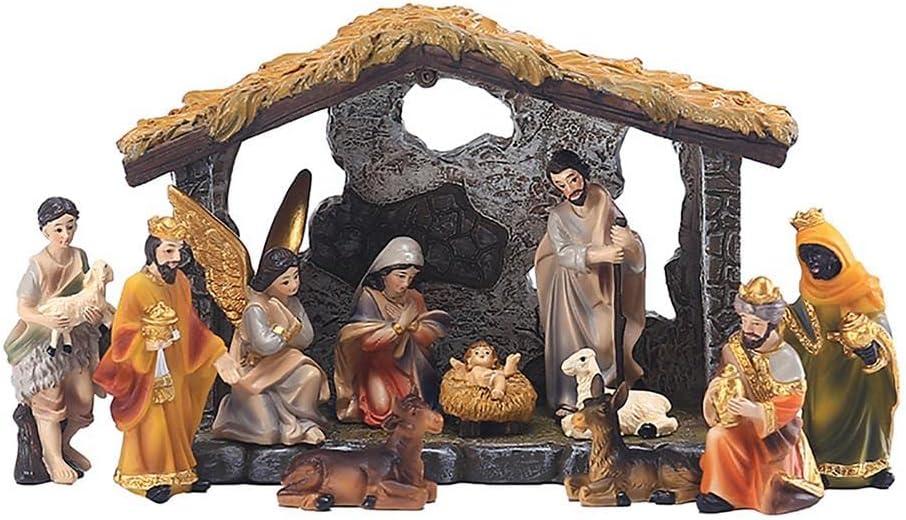 MOOCOCO Christmas Nativity Figurine Set Jesus Manger Scene, Hand Resin Craft Statue, Baby Jesus Holy Family Statue, 12 Pc