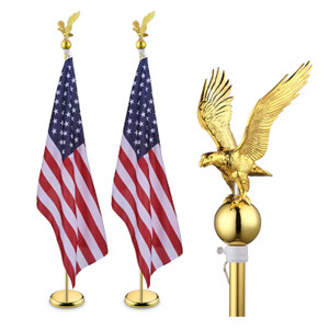 Yescom 6Ft Indoor Flag Pole Kit Eagle Topper Aluminum Gold Pole with Base 3x5Ft US Flag for Office School City Hall 2Pcs