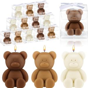 Hoolerry 30 Pcs Baby Shower Favors Mini Bear Candles Party Favors with Boxes Handmade Bear Shaped Candles Bulk for Baby Shower Boys Girls Wedding Gender Reveal Party Guest (White,Brown)