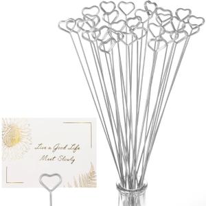 Avsty 30Pcs Floral Card Holder Picks-Wire Place Card Holder for Wedding-Metal Photo Picture Clip Holder-Table Name Number Holder,Memo Note Holder for Flower Arrangement,Wedding,Party(Silver, Star)