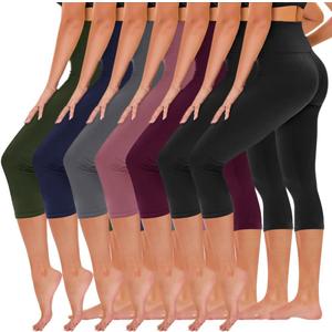 TNNZEET 7 Pack Leggings for Women - High Waisted Yoga Pants with Pockets Black Leggings Women Full Length & Capri (Large-X-Large, Black*2/ Purple/ Dark Pink/ Grey/ Navy Blue/ Olive Green)