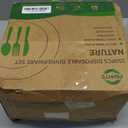 Compostable Paper Plates Set, 250PCS Disposable Heavy-Duty Sugarcane Plate and Eco-Friendly Utensil Biodegradable Dinnerware Plates, Extra Long Forks & Knives & Spoons for Party (Brown)