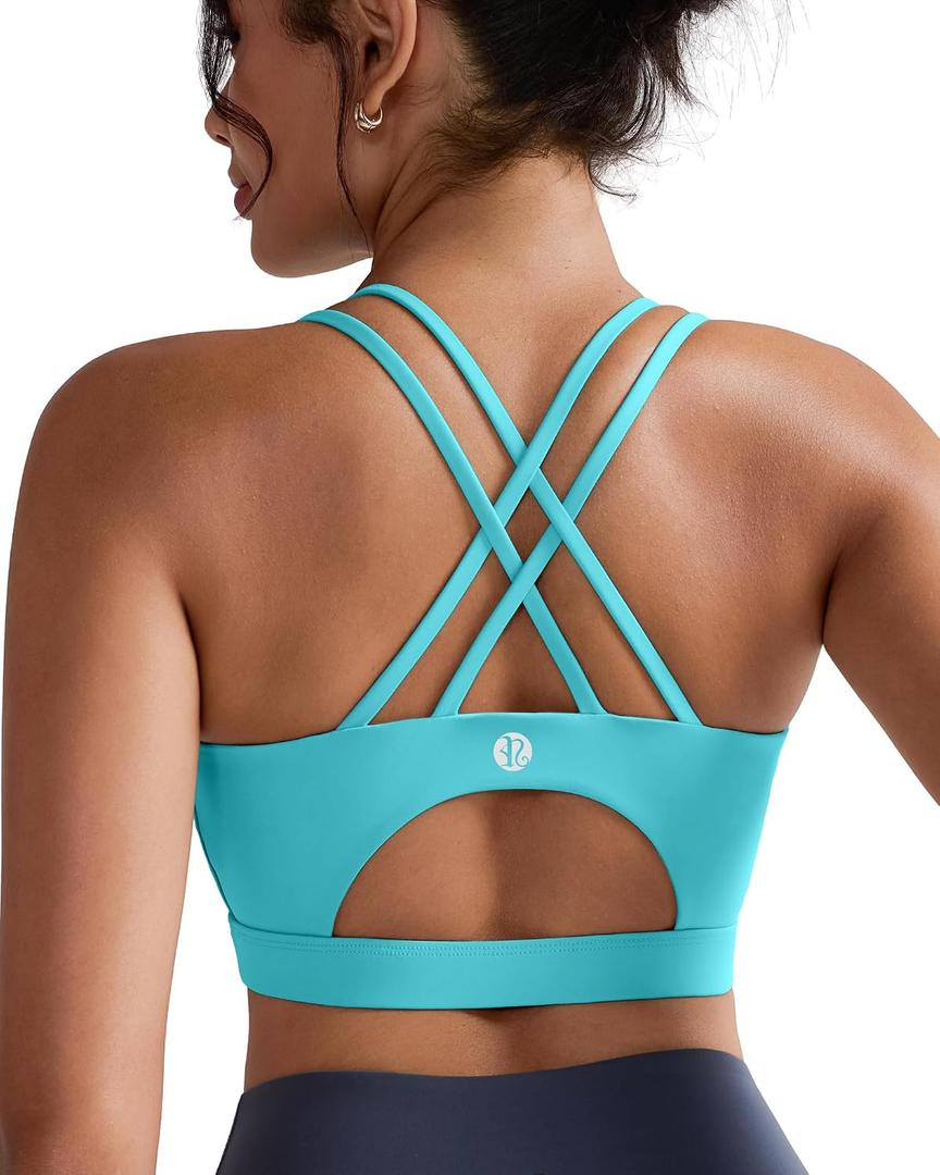 RUNNING GIRL Sports Bras for Women,Padded Sports Bra Tank Top Sexy Crisscross Back High Impact Longline Workout Yoga Bra (Green, L)