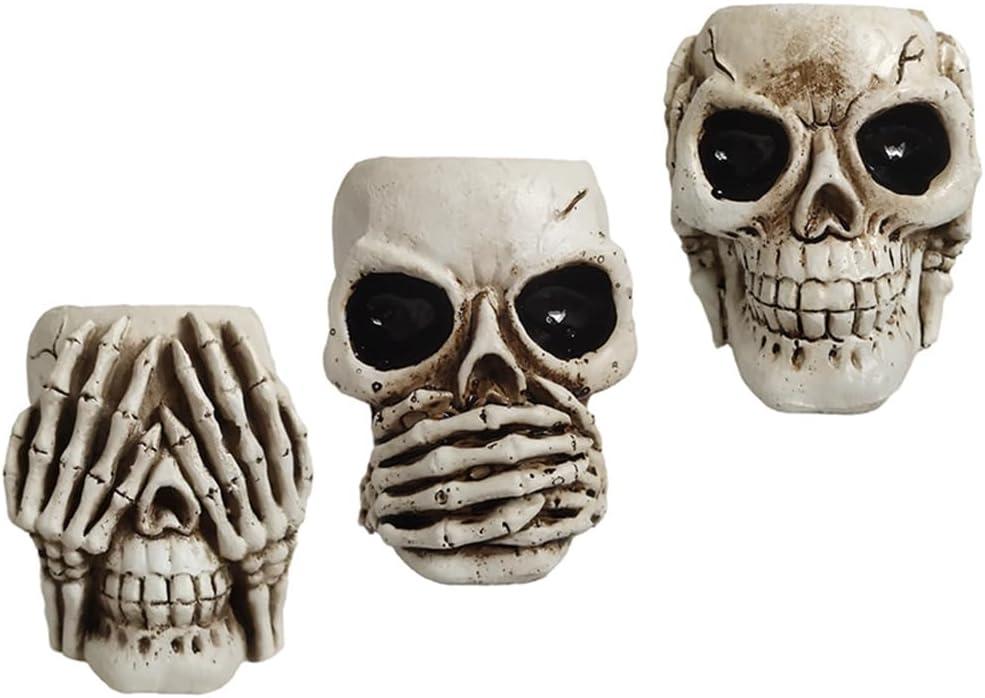 Gerrit 3PCS Skull Head Flower Pots Gothic Skeleton Planter Container Office Planter Succulent Plant Organizer Halloween Ornament